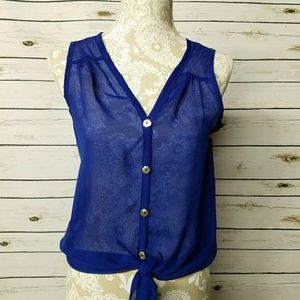 Royal Blue Sheer Sleeveless Top Small